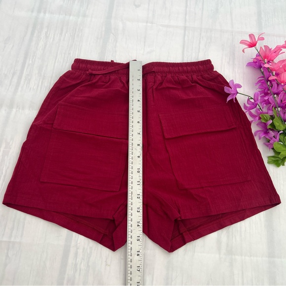 Women’s Drawstring Linen Summer Burgundy with 2 Pockets Shorts size S - Picture 5 of 8